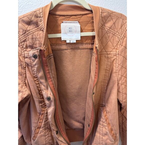 Anthropologie Hei Hei Rust Orange Quilted Zip Bomber Jacket Size L - Picture 5 of 9